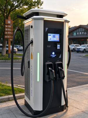 120kW DC EV চার্জার CCS1 CCS2 CHAdeMO GB/T 200-1000V OCPP 1.6J 10 ইঞ্চি স্ক্রীন ফাস্ট চার্জিং স্টেশন